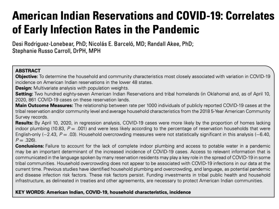 AmericanIndianReservationsandCOVID-19CorrelatesofEarlyInfectionRatesinthePandemic