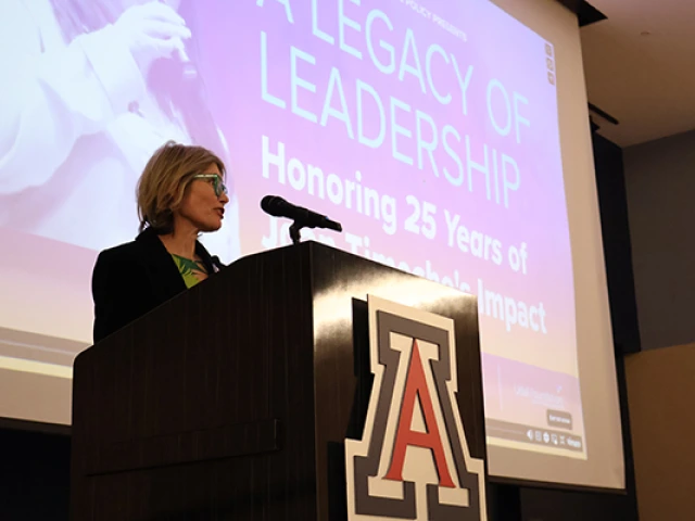 Andrea Gerlak delivers remarks at Joan's retirement celebration 