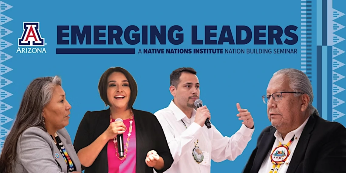 Emerging Leaders Seminar graphic on a blue background with images of Tribal leaders from the 2023 event