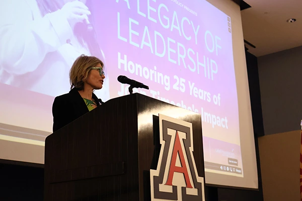 Andrea Gerlak delivers remarks at Joan's retirement celebration 